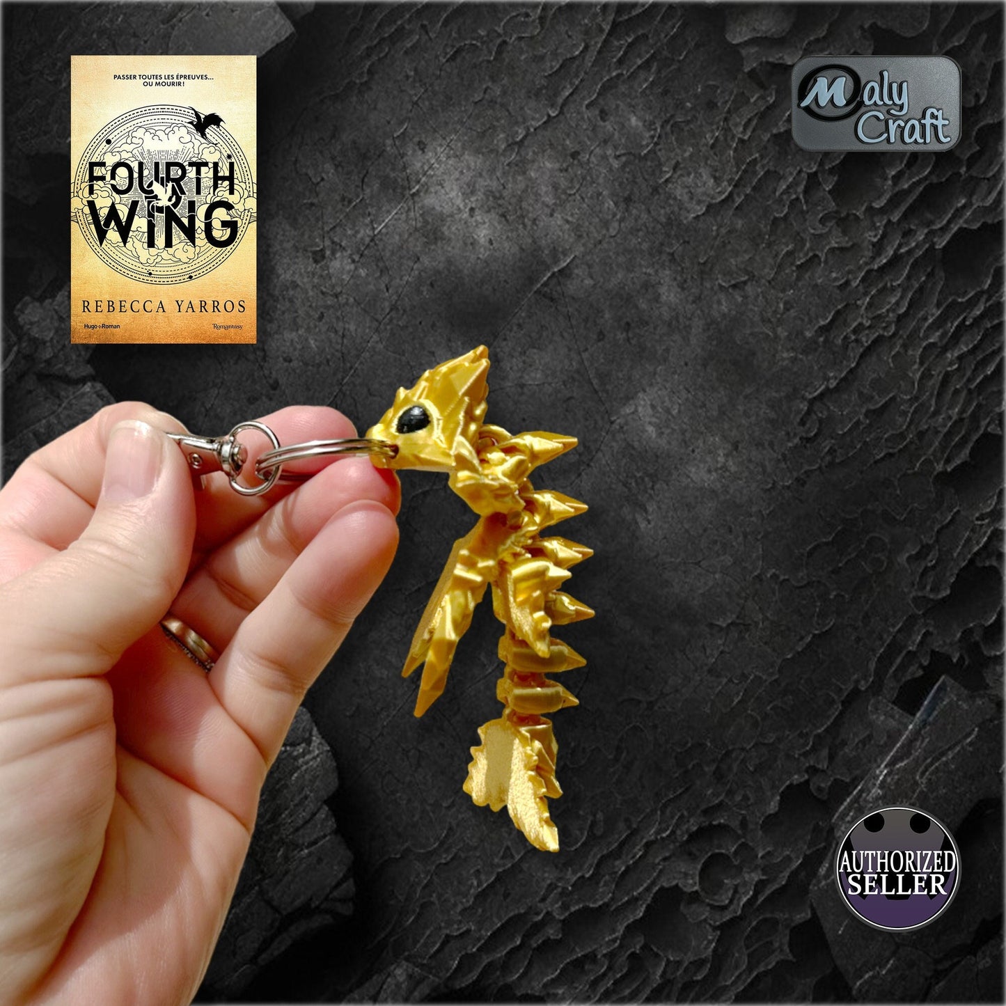 Dragon doré articulé – Figurine 3D flexible, édition Or inspirée de Fourth Wing