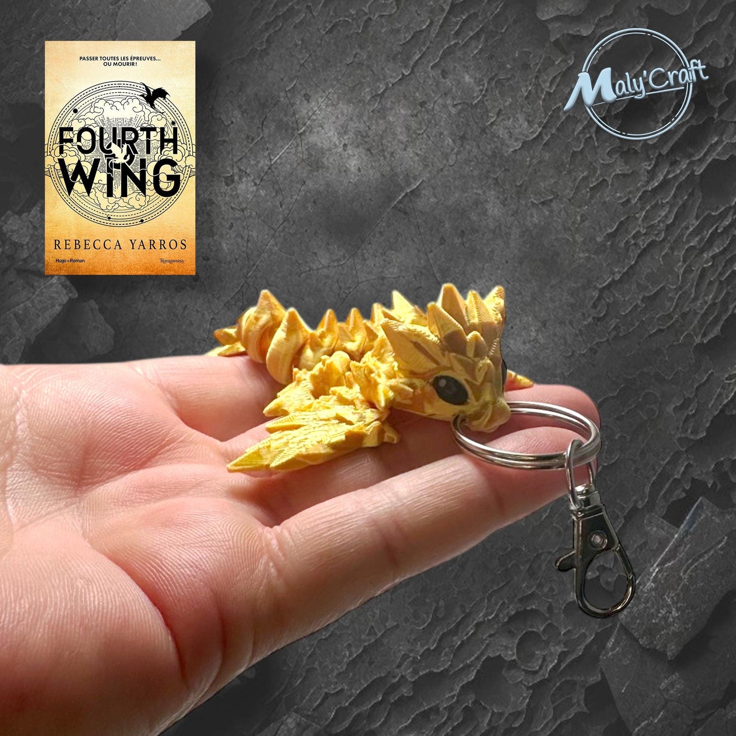 Dragon doré articulé, figurine 3D flexible en pose