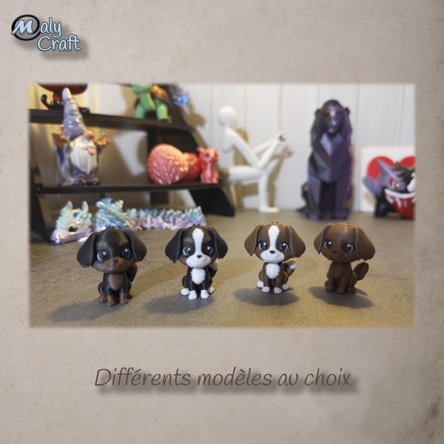 Porte-clé Cavalier King Charles – Figurine 3D miniature, 4 robes disponibles