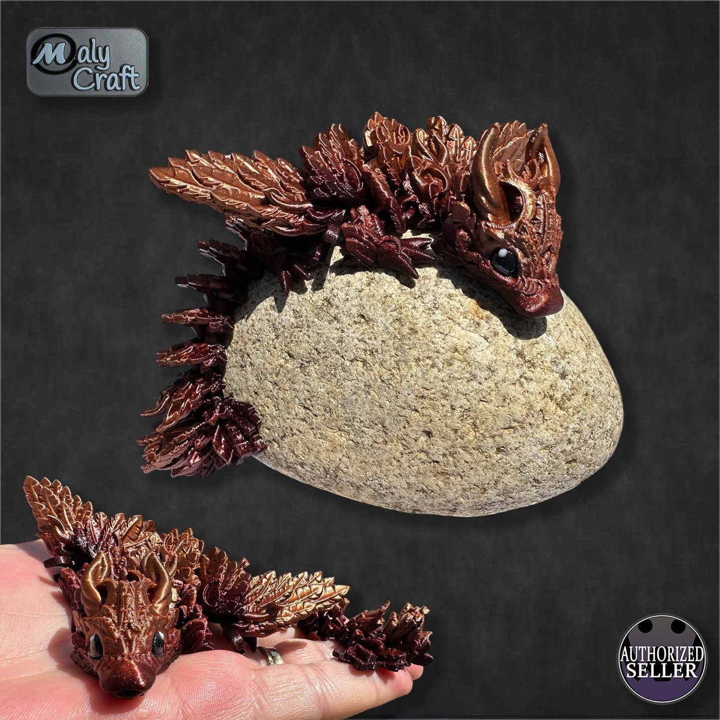 Dragon de la Lune articulé 3D – Figurine fantasy flexible & posable Made in France
