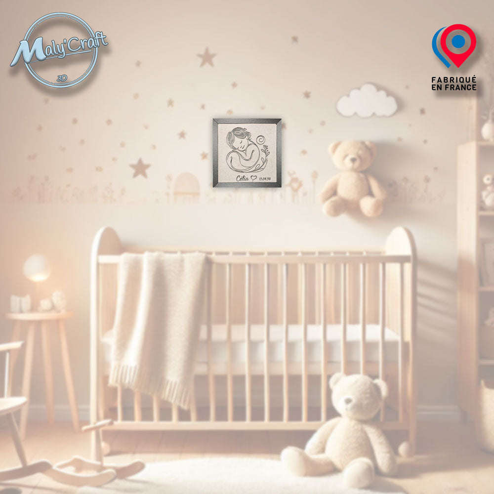 Cadre naissance personnalisé bébé fille – Décoration murale filaire 3D Maly’Craft (prénom & date)
