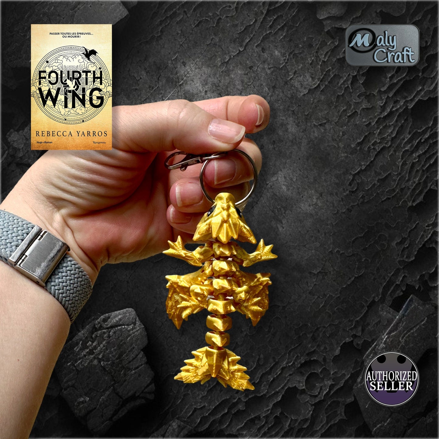 Dragon doré articulé – Figurine 3D flexible, édition Or inspirée de Fourth Wing
