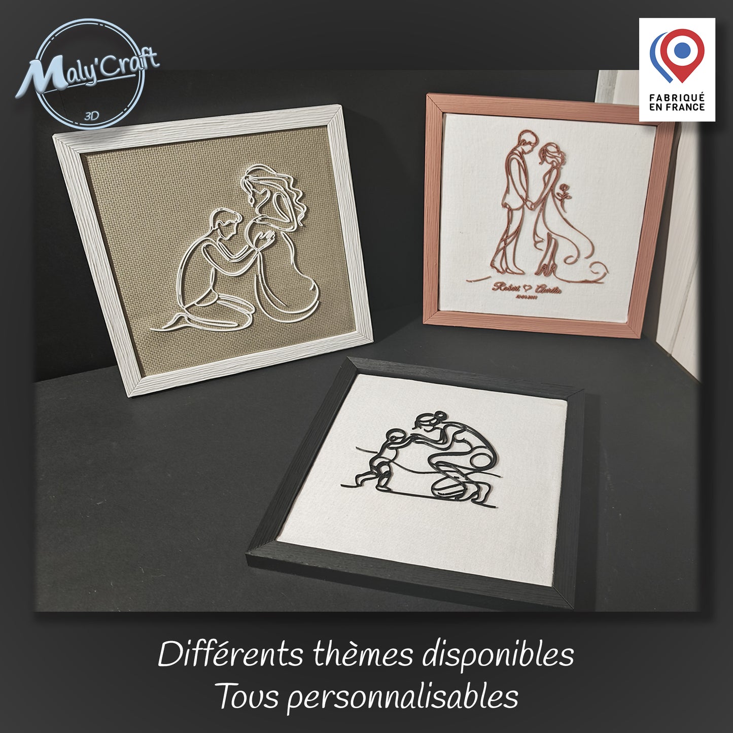 Cadre naissance personnalisé bébé fille – Décoration murale filaire 3D Maly’Craft (prénom & date)