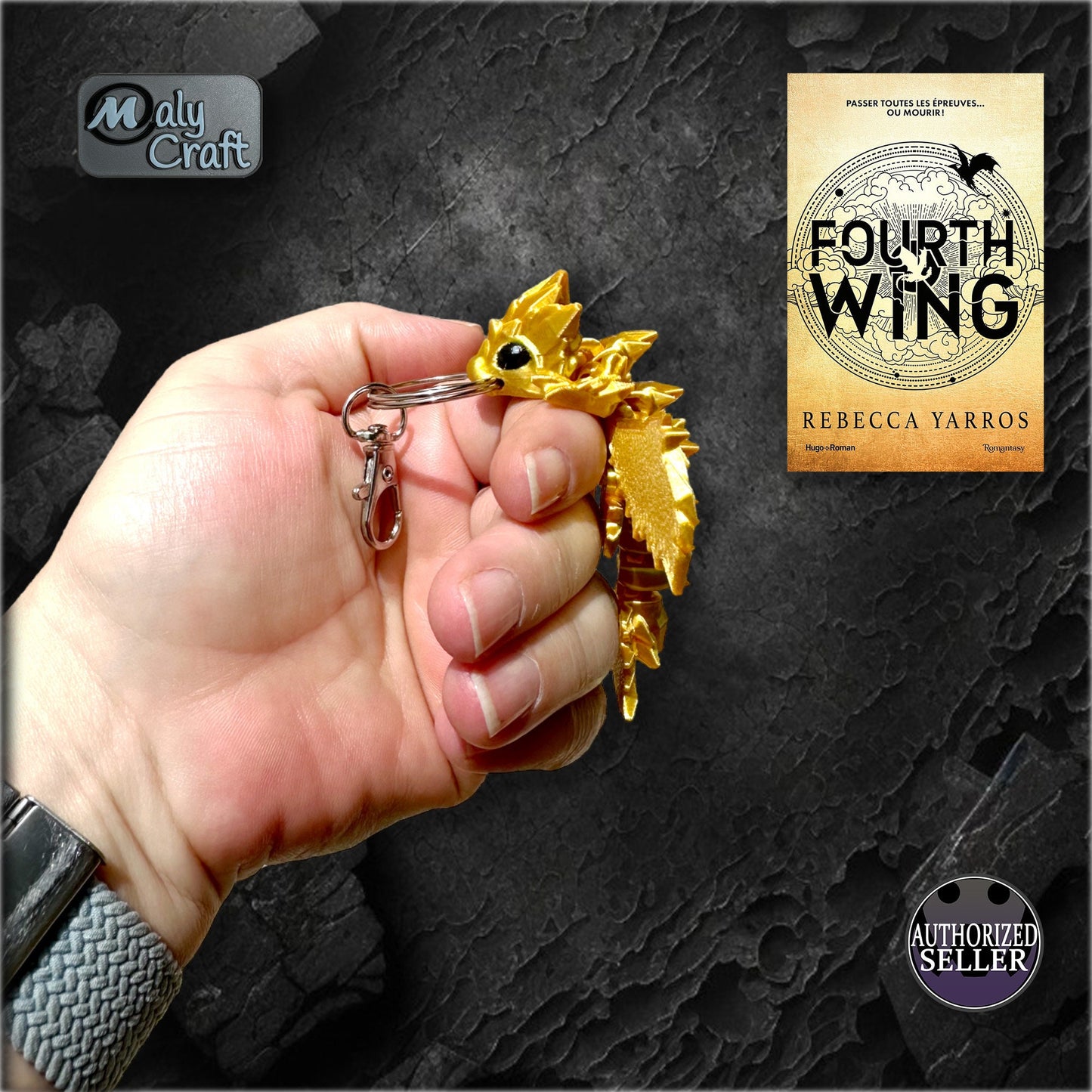 Dragon doré articulé – Figurine 3D flexible, édition Or inspirée de Fourth Wing