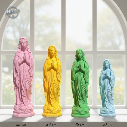 Collection de statues de la Vierge Marie en plusieurs tailles (10 à 25 cm) – création imprimée en 3D par Maly’Craft.