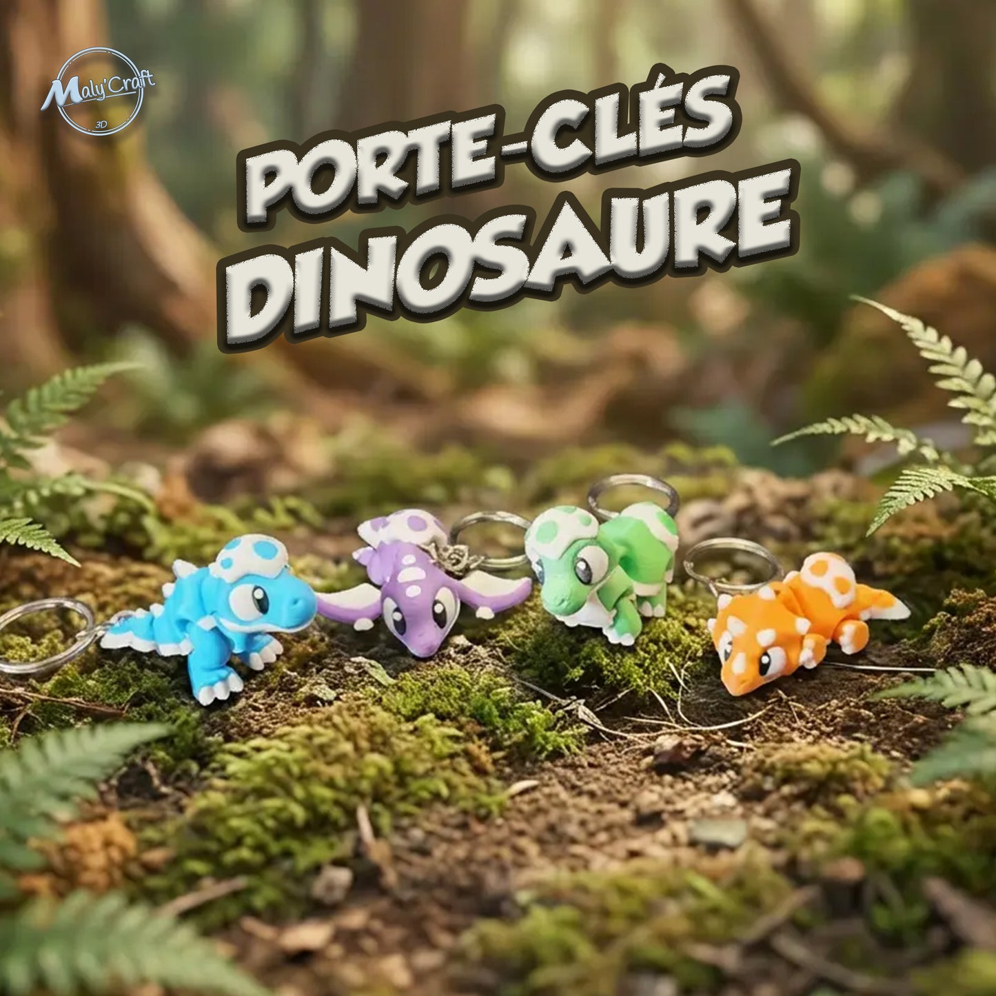 Porte-clé Dinosaure Articulé 3D - T-Rex, Tricératops, Brachiosaure & Ptérodactyle
