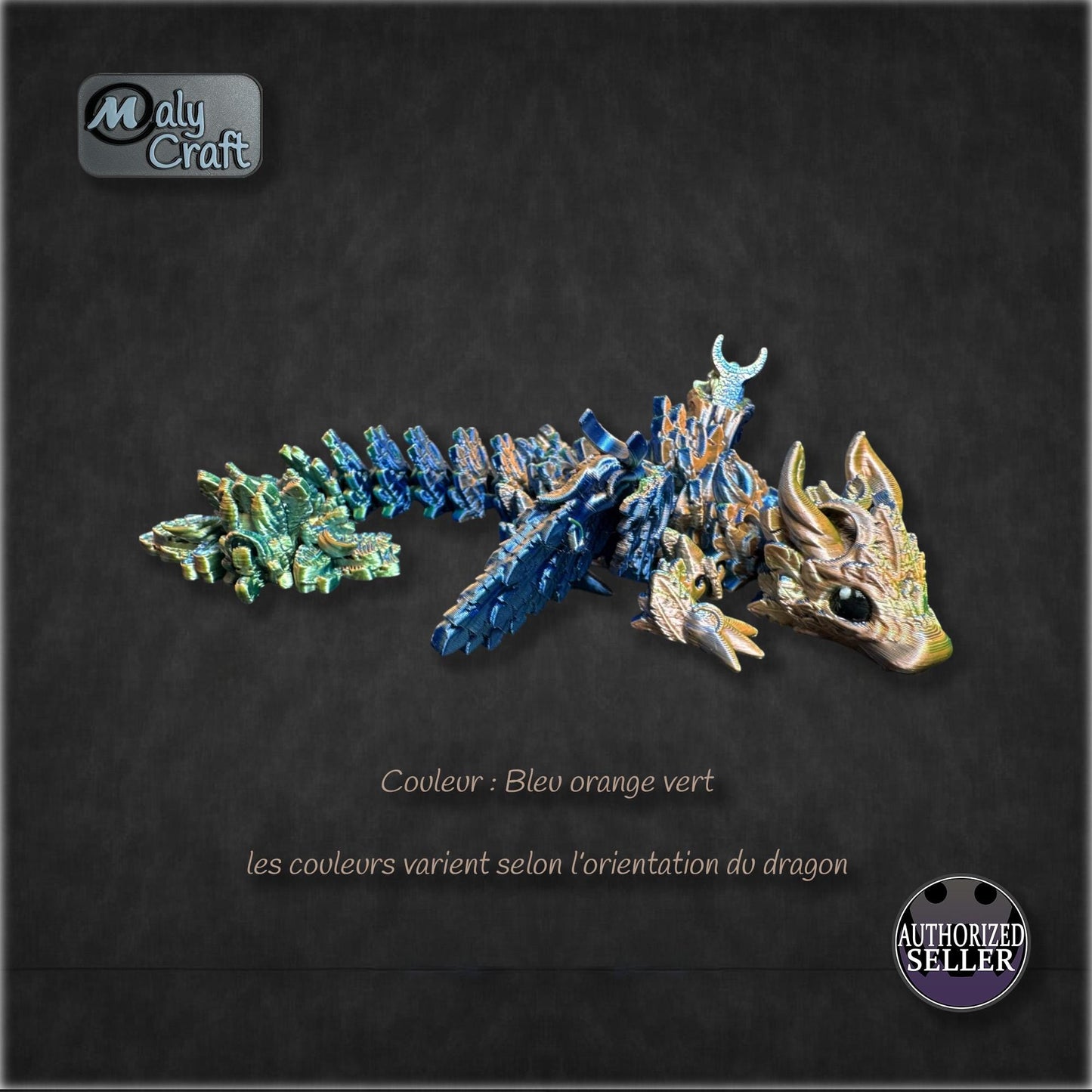 Dragon de la Lune articulé 3D – Figurine fantasy flexible & posable Made in France