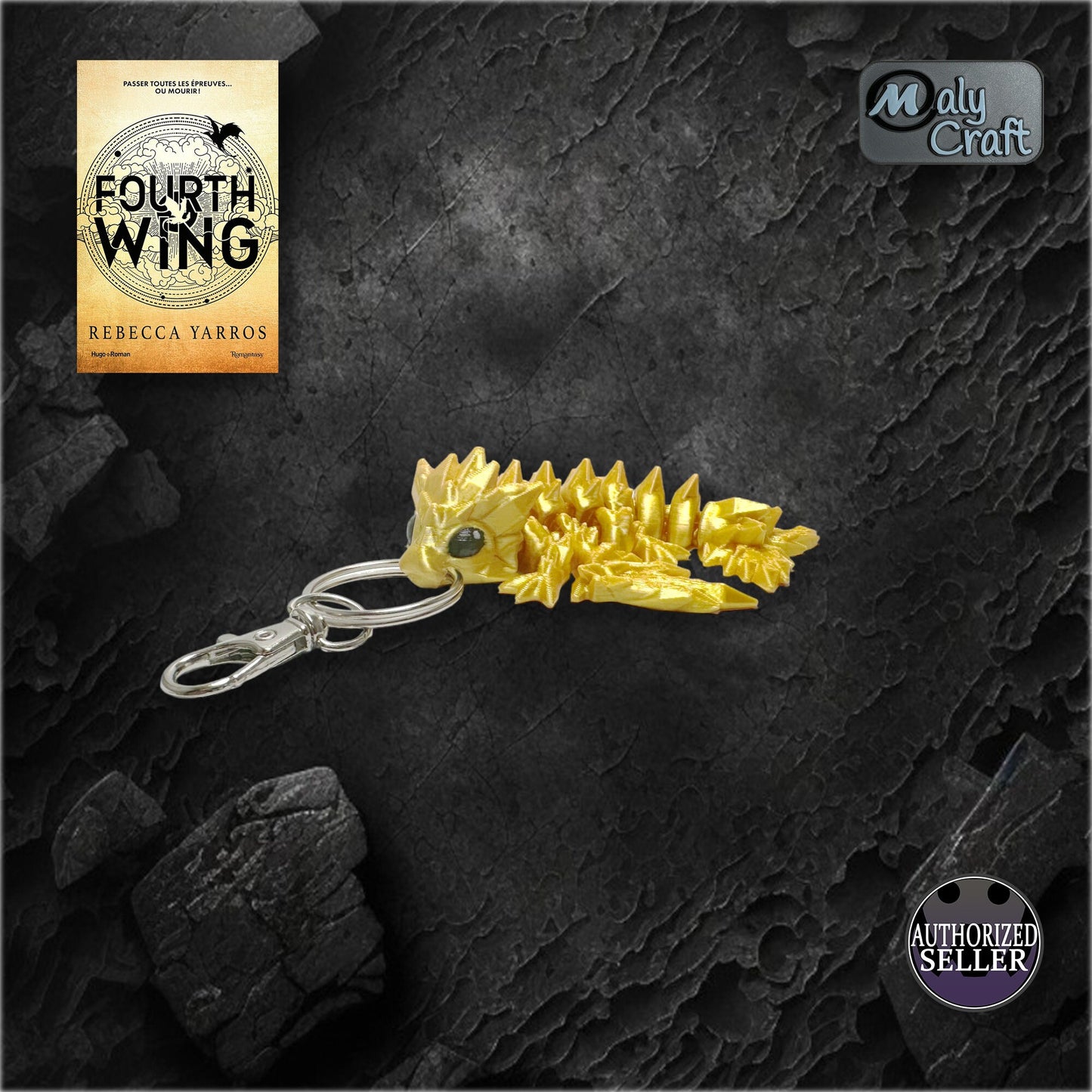 Dragon doré articulé – Figurine 3D flexible, édition Or inspirée de Fourth Wing