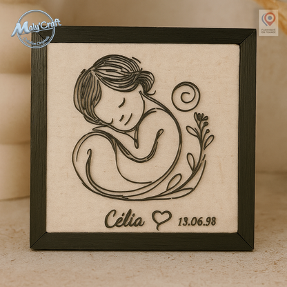Cadre naissance personnalisé bébé fille – Décoration murale filaire 3D Maly’Craft (prénom & date)