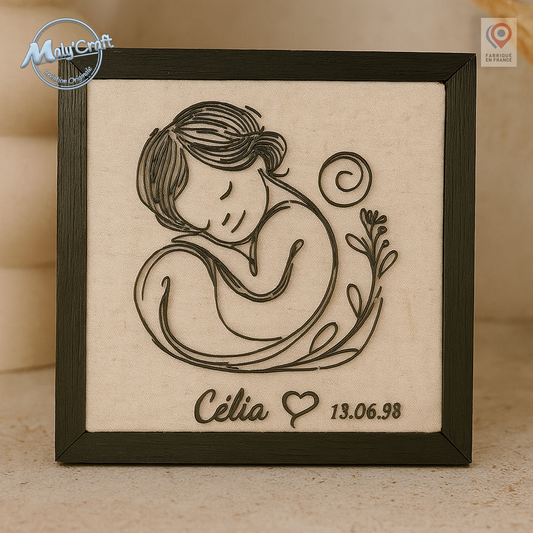 Cadre naissance personnalisé bébé fille – Décoration murale filaire 3D Maly’Craft (prénom & date)