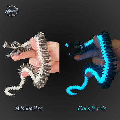 Serpent articulé phosphorescent – Figurine 3D articulée bleu & noir lumineux