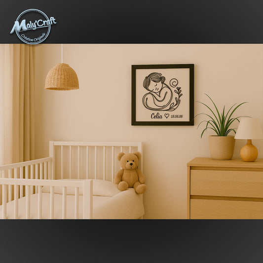 Cadre naissance personnalisé bébé fille – Décoration murale filaire 3D Maly’Craft (prénom & date)