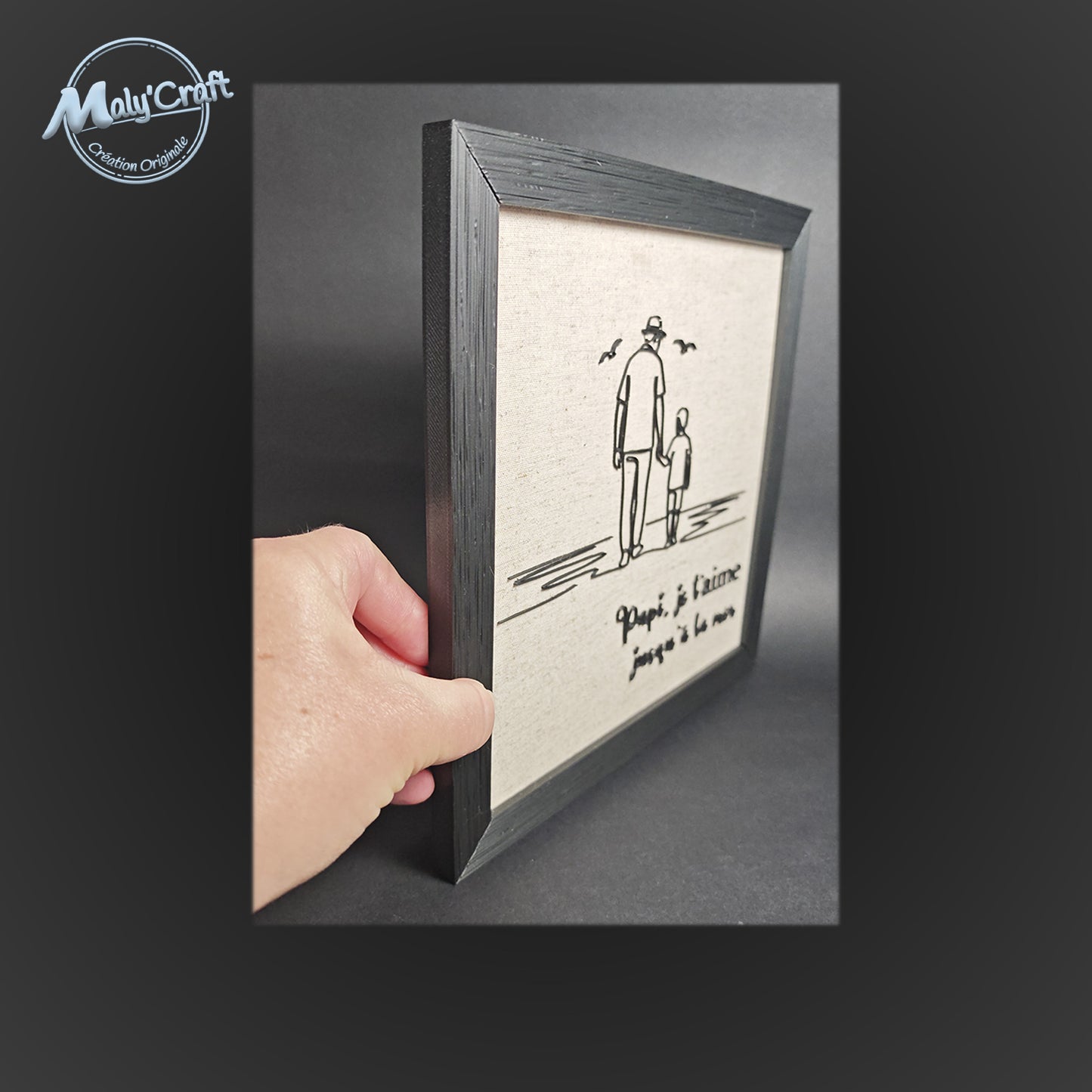 Profil et épaisseur cadre décoratif noir léger format 23x23cm