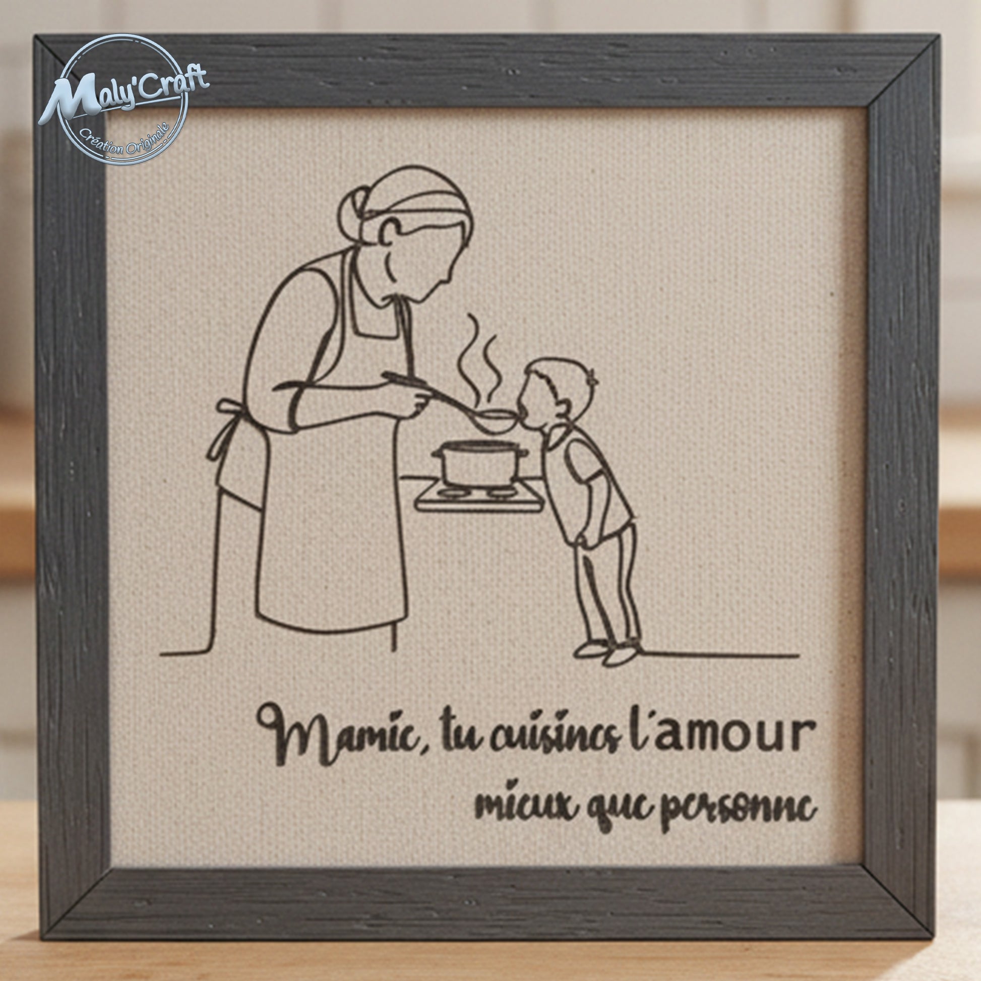Cadre cadeau mamie cuisine personnalisé texte amour décoration murale