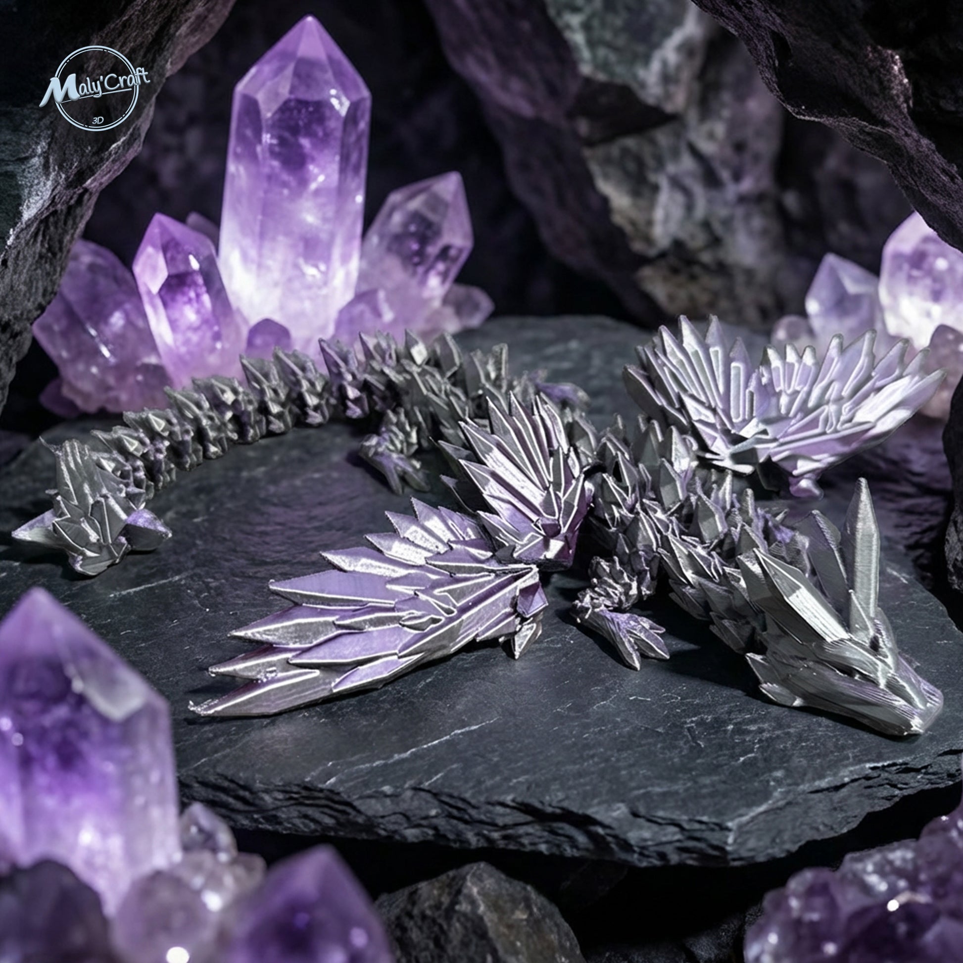 Dragon cristal ailé articulé coloris violet lavande, 40 coloris disponibles, figurine 3D MalyCraft
