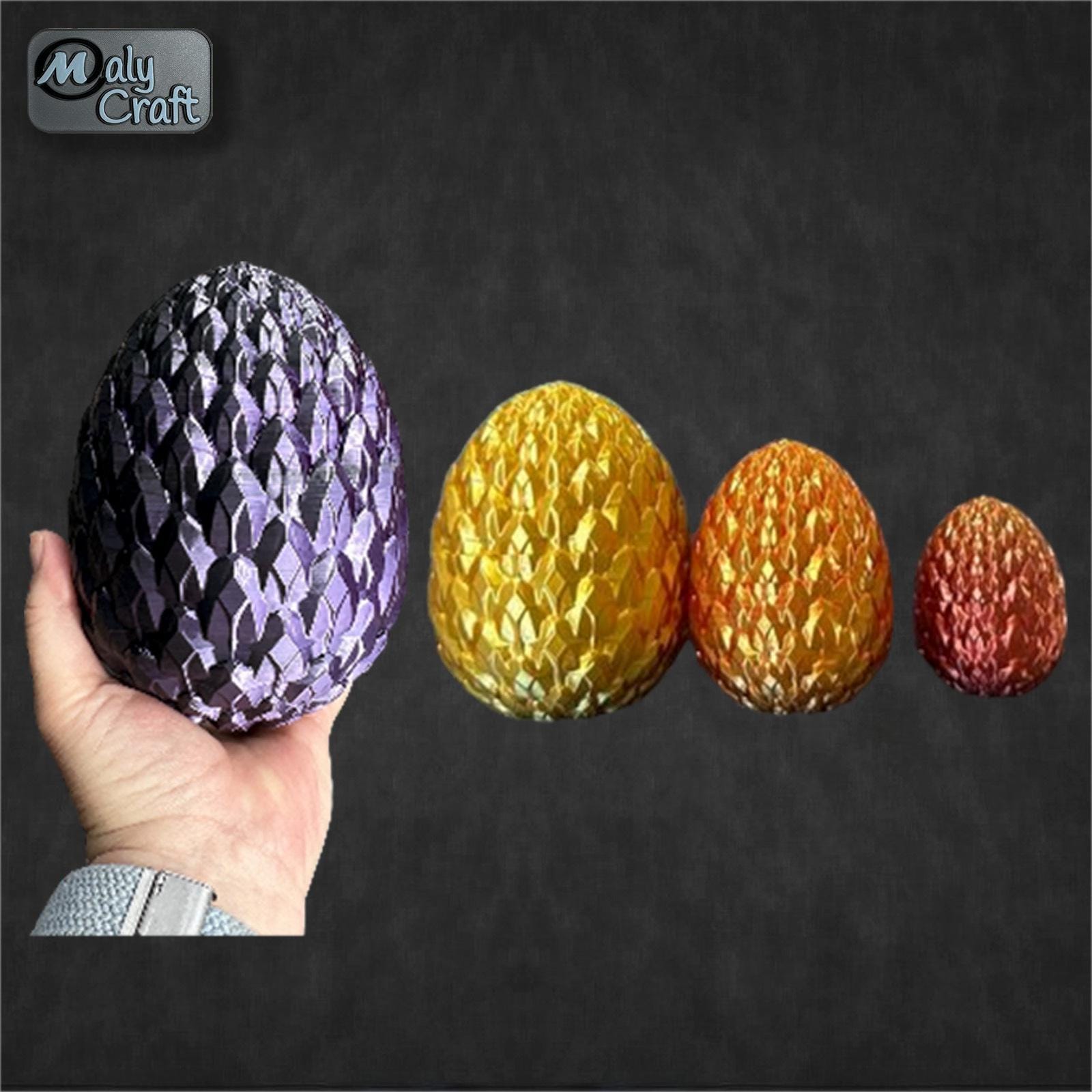Œufs de dragon cristal Maly’Craft en plusieurs tailles et couleurs, du violet au doré, création 3D