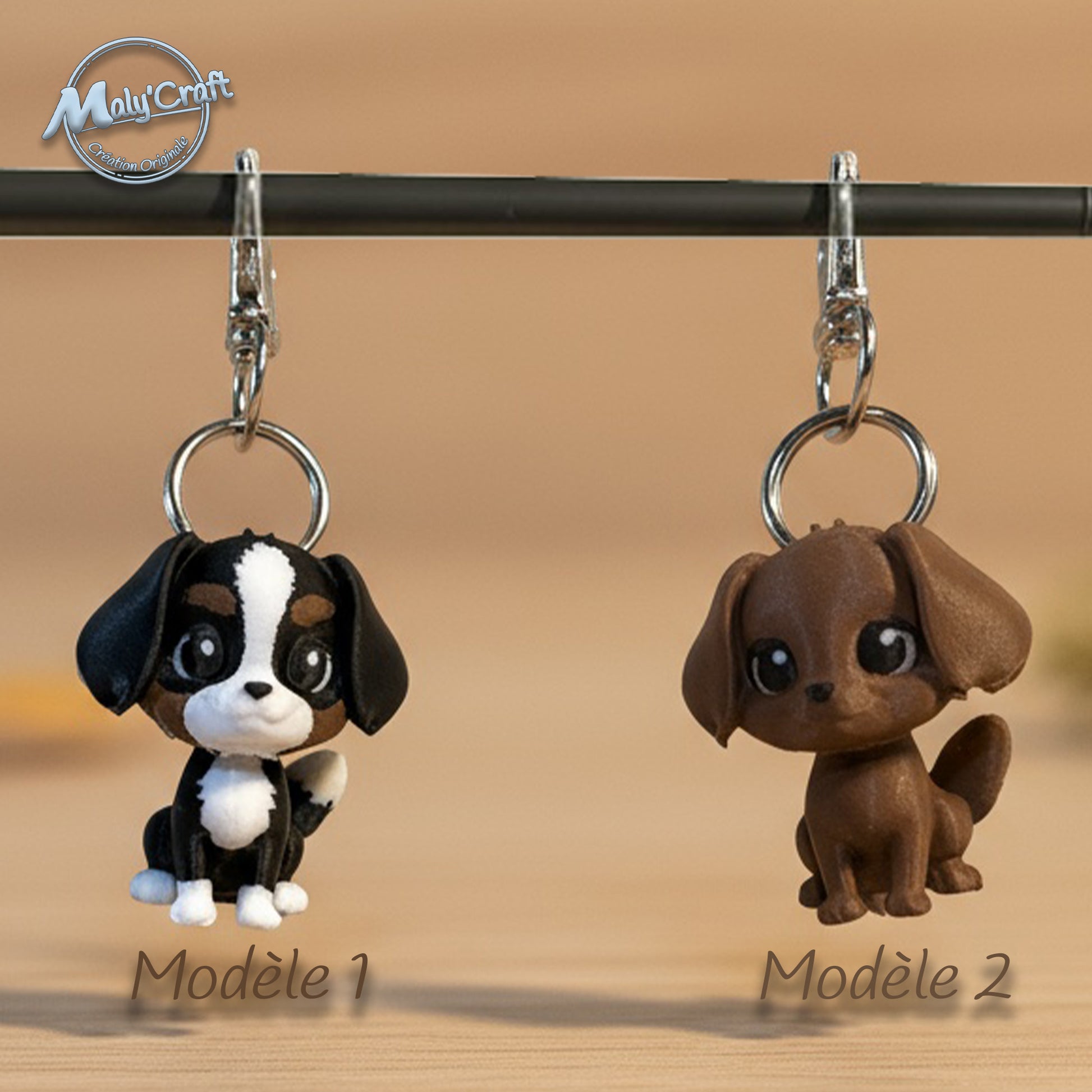 Porte-clé Cavalier King Charles tricolore et marron – figurines chiots 3D Maly’Craft