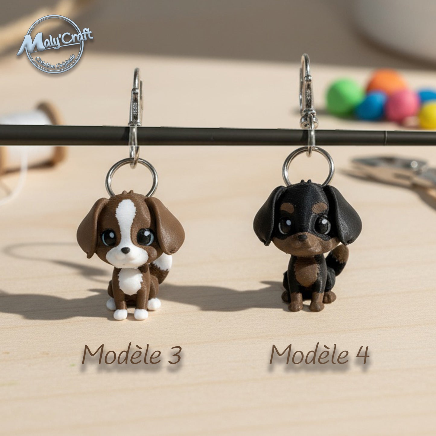 Figurines Cavalier King Charles Blenheim et noir feu – mini porte-clés chiots Maly’Craft