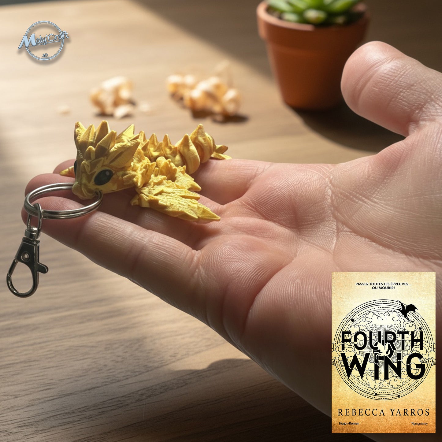 Dragon doré articulé, figurine 3D flexible en pose