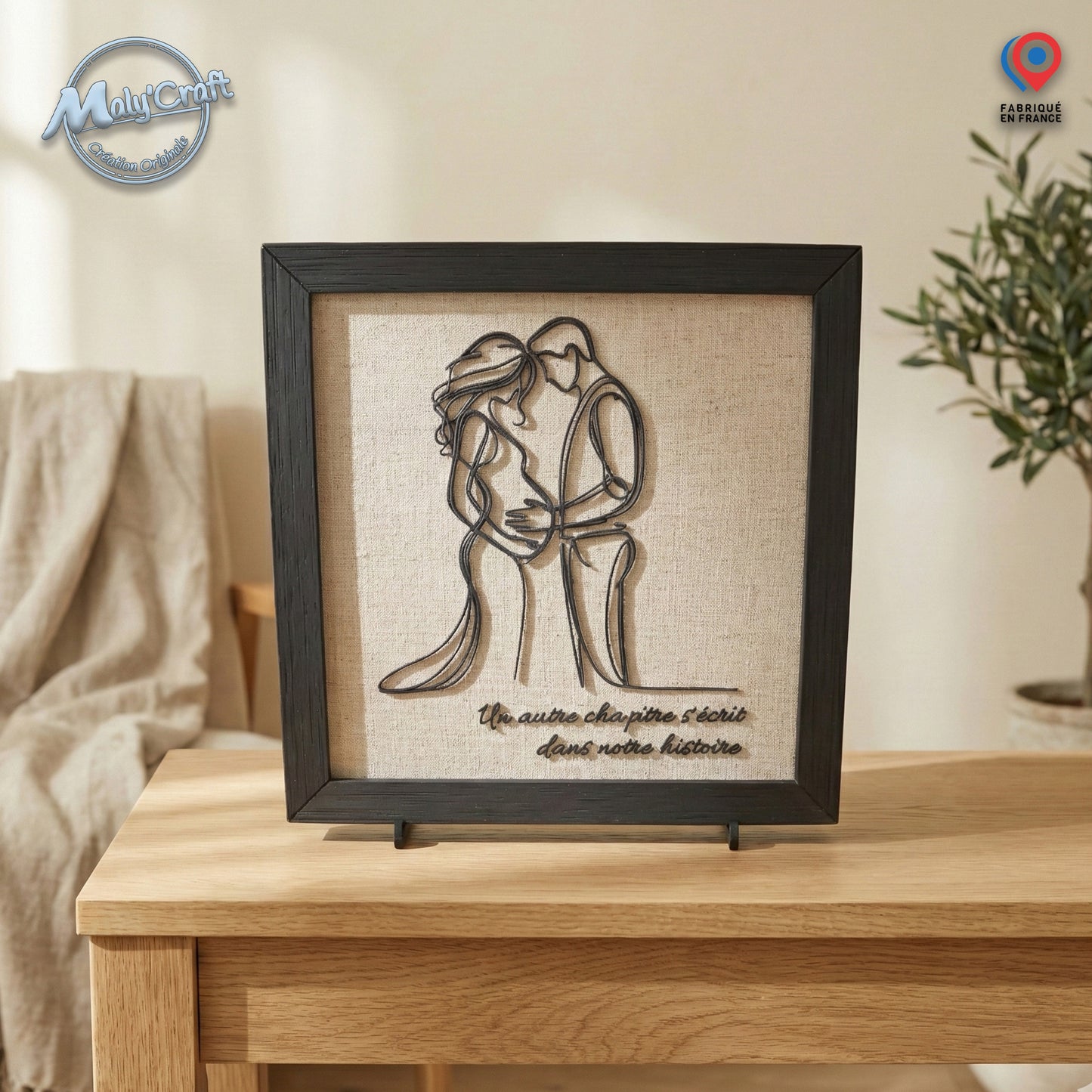 Cadre Grossesse "Futurs Parents" – Tableau 3D & Lin (Personnalisable)