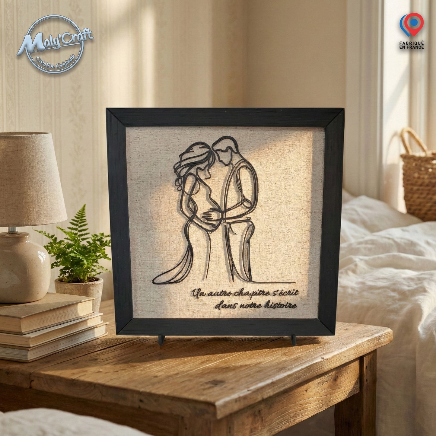 Cadre Grossesse "Futurs Parents" – Tableau 3D & Lin (Personnalisable)