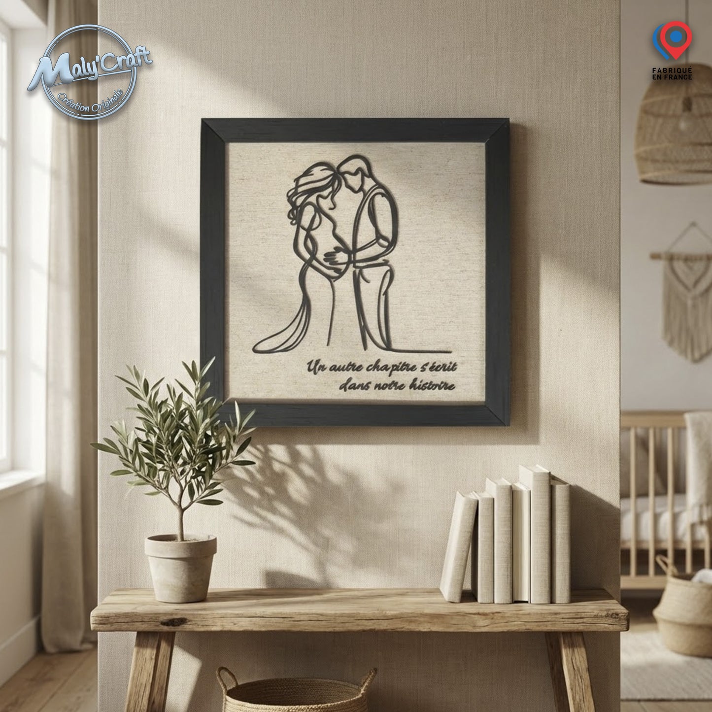 Cadre Grossesse "Futurs Parents" – Tableau 3D & Lin (Personnalisable)