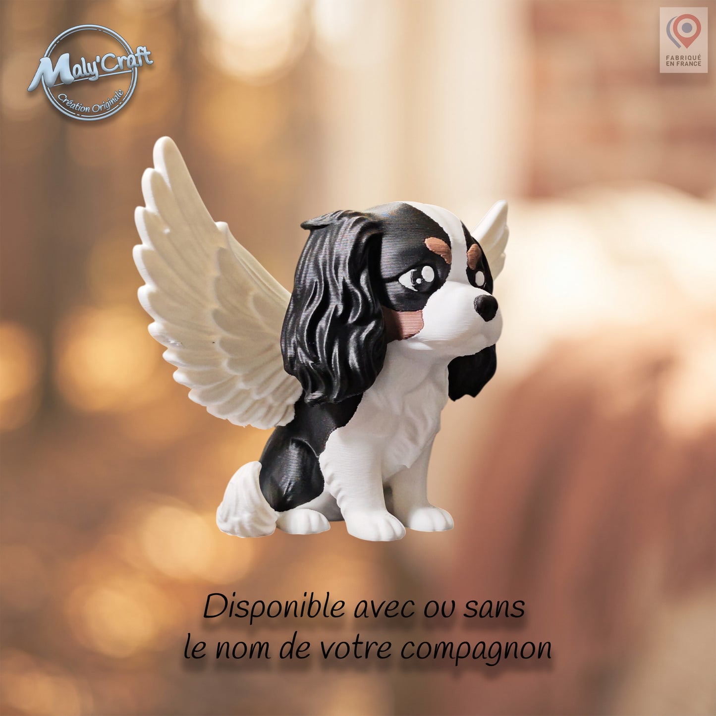 Figurine Cavalier King Charles Ange — Statuette 3D personnalisable, hommage chien
