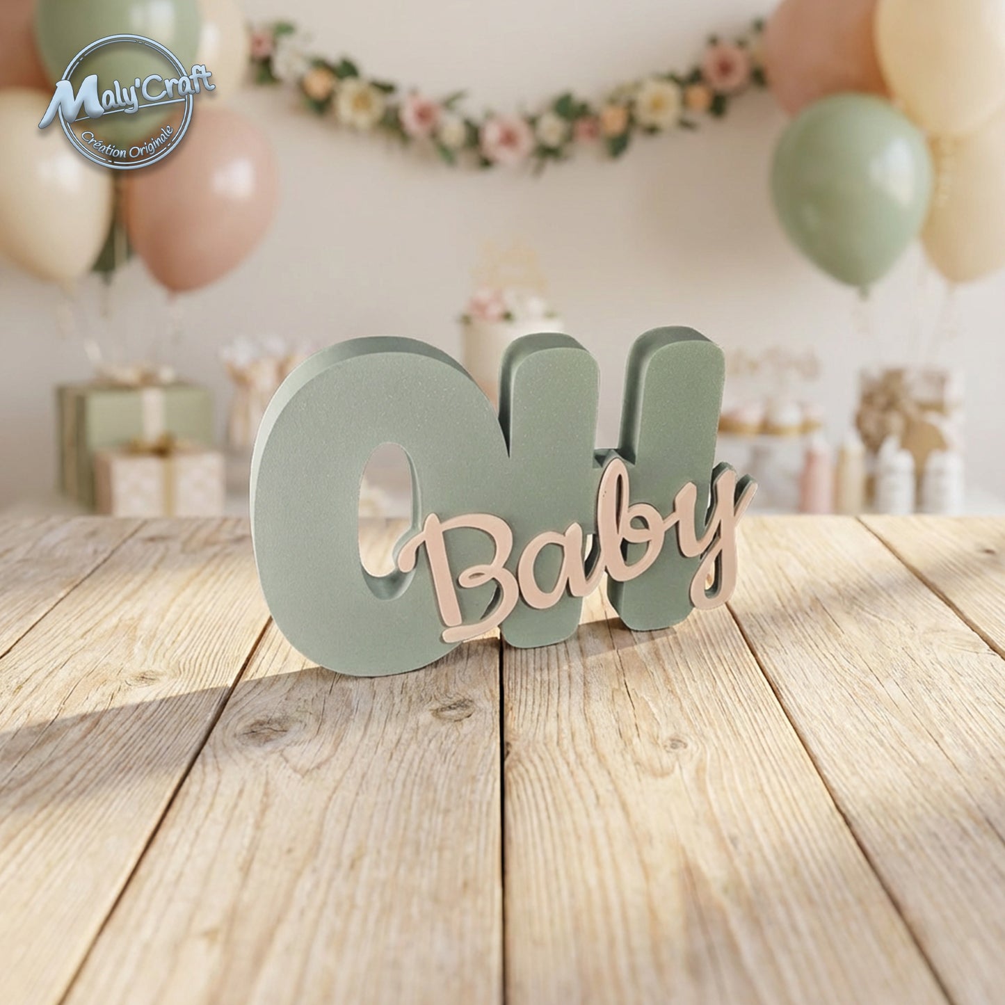 Décoration "Oh Baby" 3D Personnalisable – Centre de Table & Mural