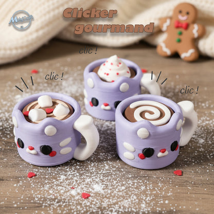 Ensemble complet de trois mini tasses clicker gourmand – marshmallow, chantilly, spirale