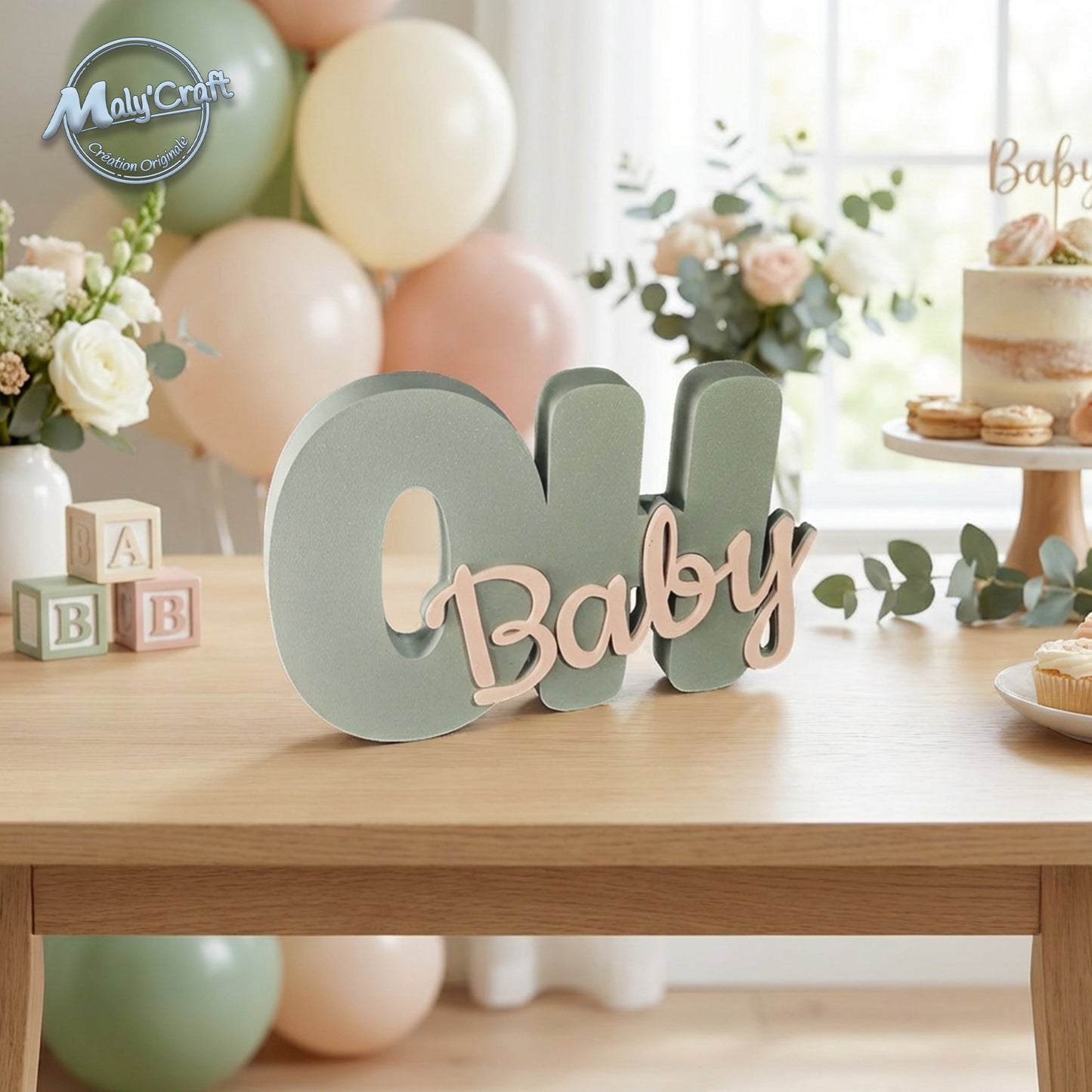 Décoration "Oh Baby" 3D Personnalisable – Centre de Table & Mural