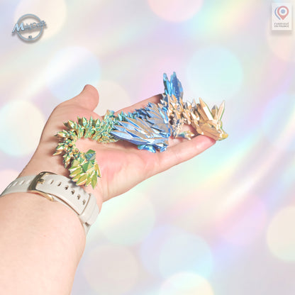 Dragon de cristal ailé articulé 25 cm tenu en main, échelle réelle figurine fantasy 3D