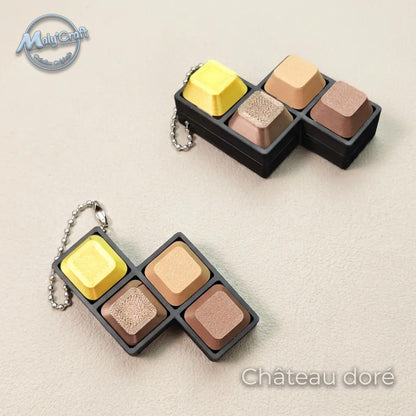 Clicker de clavier portable modèle Château doré, finition soie or et noir. Expertise technique en impression 3D avec filaments eSun et Panchroma pour un aspect brillant. Fabriqué en France en acide polylactique de précision. Design élégant et ergonomique