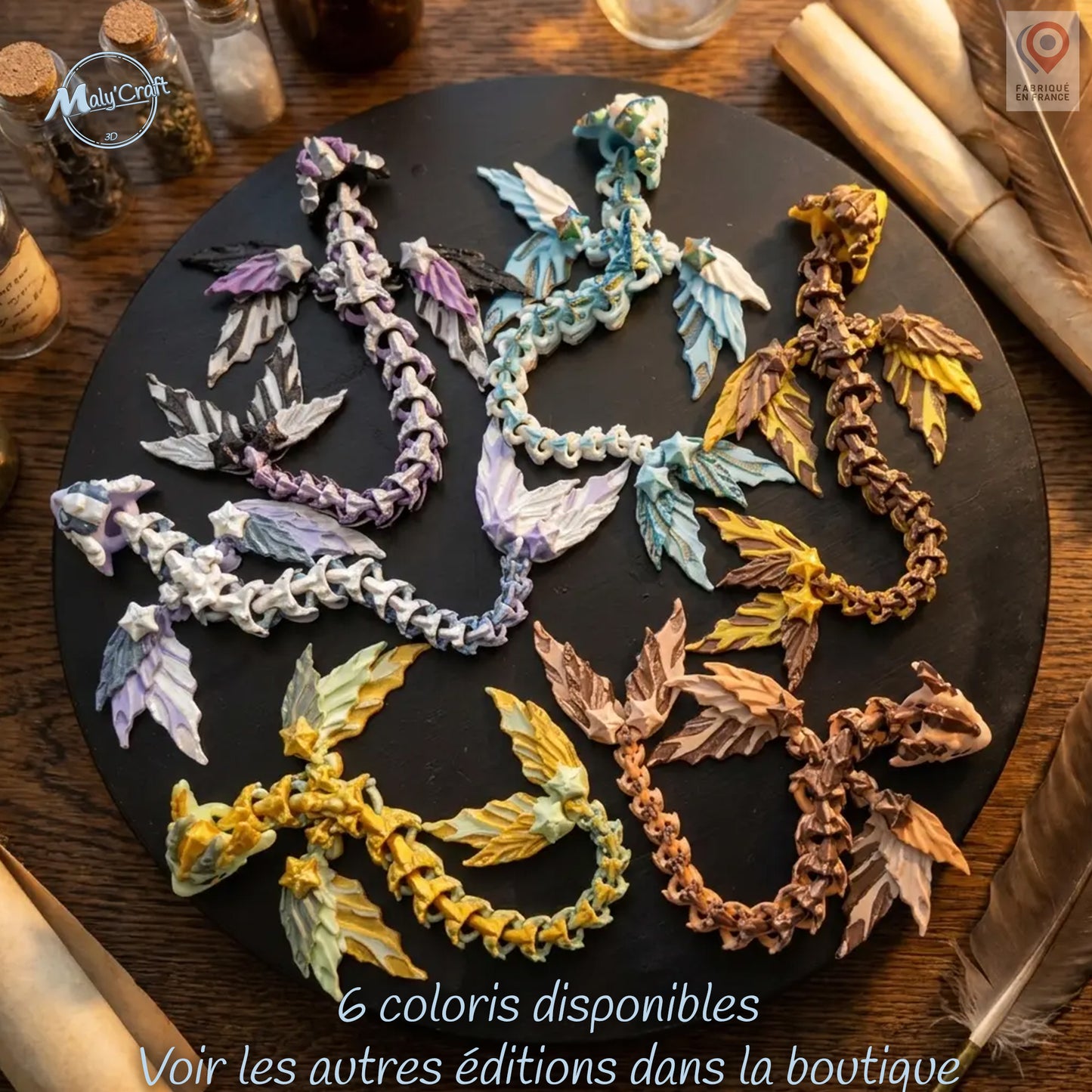 Collection complète dragons articulés Mizu — six éditions tons froids et chauds, MalyCraft3D