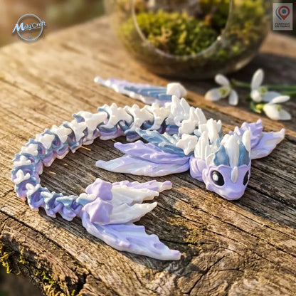 Dragon articulé Mizu édition Galaxy Nuit sur bois brûlé avec carte céleste, figurine collector 3D MalyCraft3D