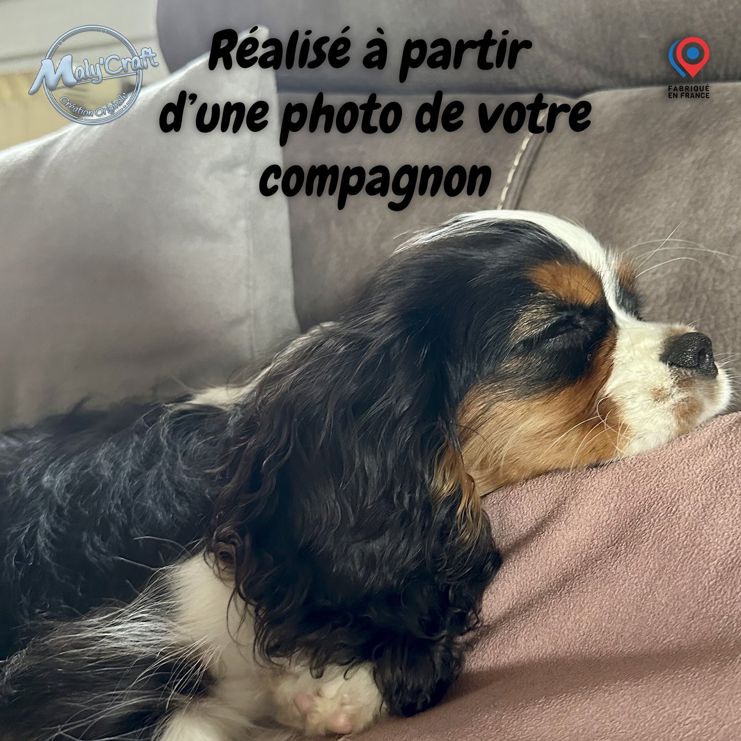 Custom dog portrait from photo – 3D print on linen