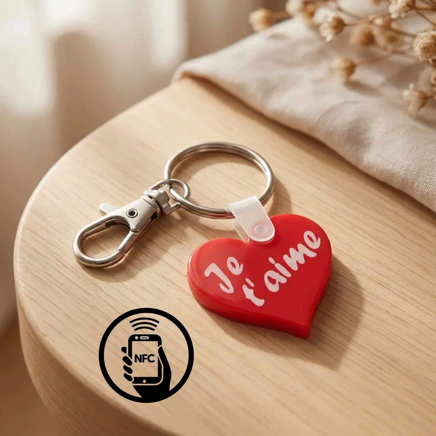Porte-clés Cœur "Je t'aime" Connecté NFC – Message Vocal Personnalisable