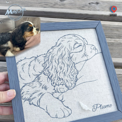 Custom dog portrait from photo – 3D print on linen