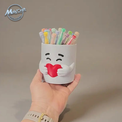 Pot Cœur 3D - Rangement Pinceaux & Stylos - Personnalisable (40 Coul.)