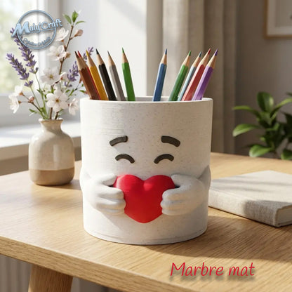Pot Cœur 3D - Rangement Pinceaux & Stylos - Personnalisable (40 Coul.)