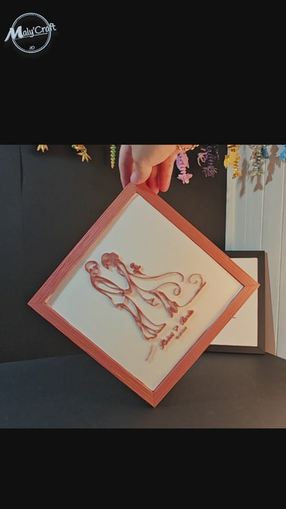 Cadre mariage personnalisable – Modèle “Rose”– prénoms & date – illustration filaire