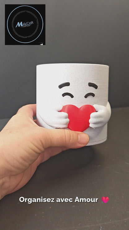 Pot Cœur 3D - Rangement Pinceaux & Stylos - Personnalisable (40 Coul.)