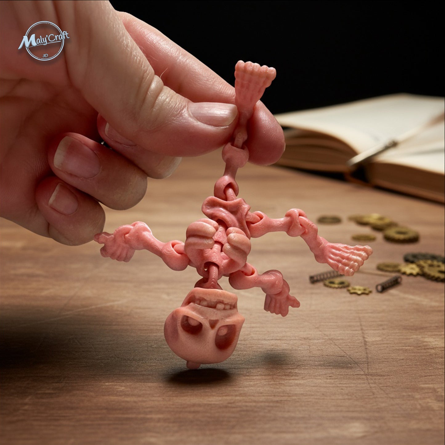 Porte-clés squelette articulé miniature, création 3D colorée Maly’Craft