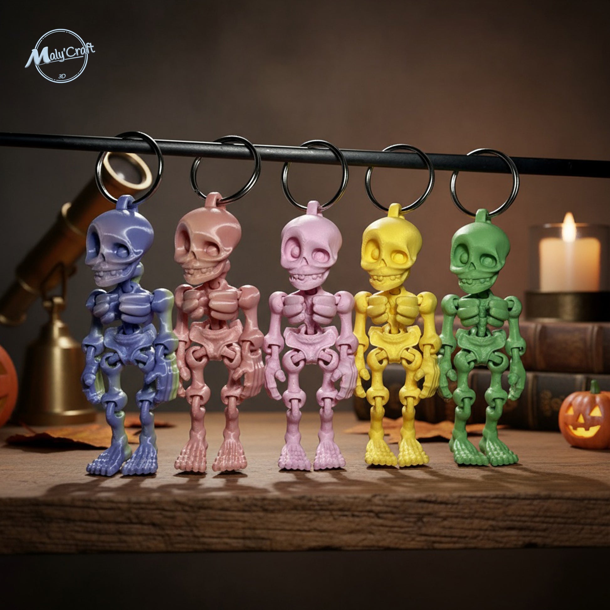 Figurines squelettes articulées colorées en PLA, collection Maly’Craft