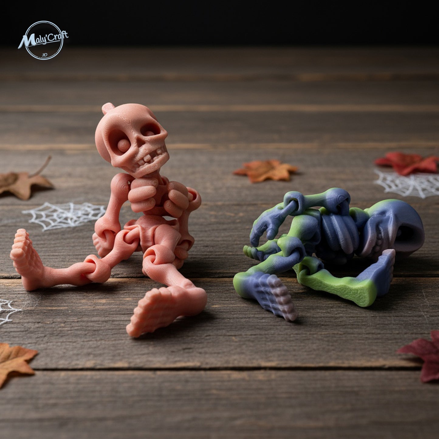 Mini figurines squelettes articulées en PLA, décor ludique et coloré
