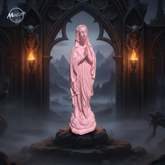 Statue rose de la Vierge Marie imprimée en 3D – style gothique et artistique, impression Maly’Craft.