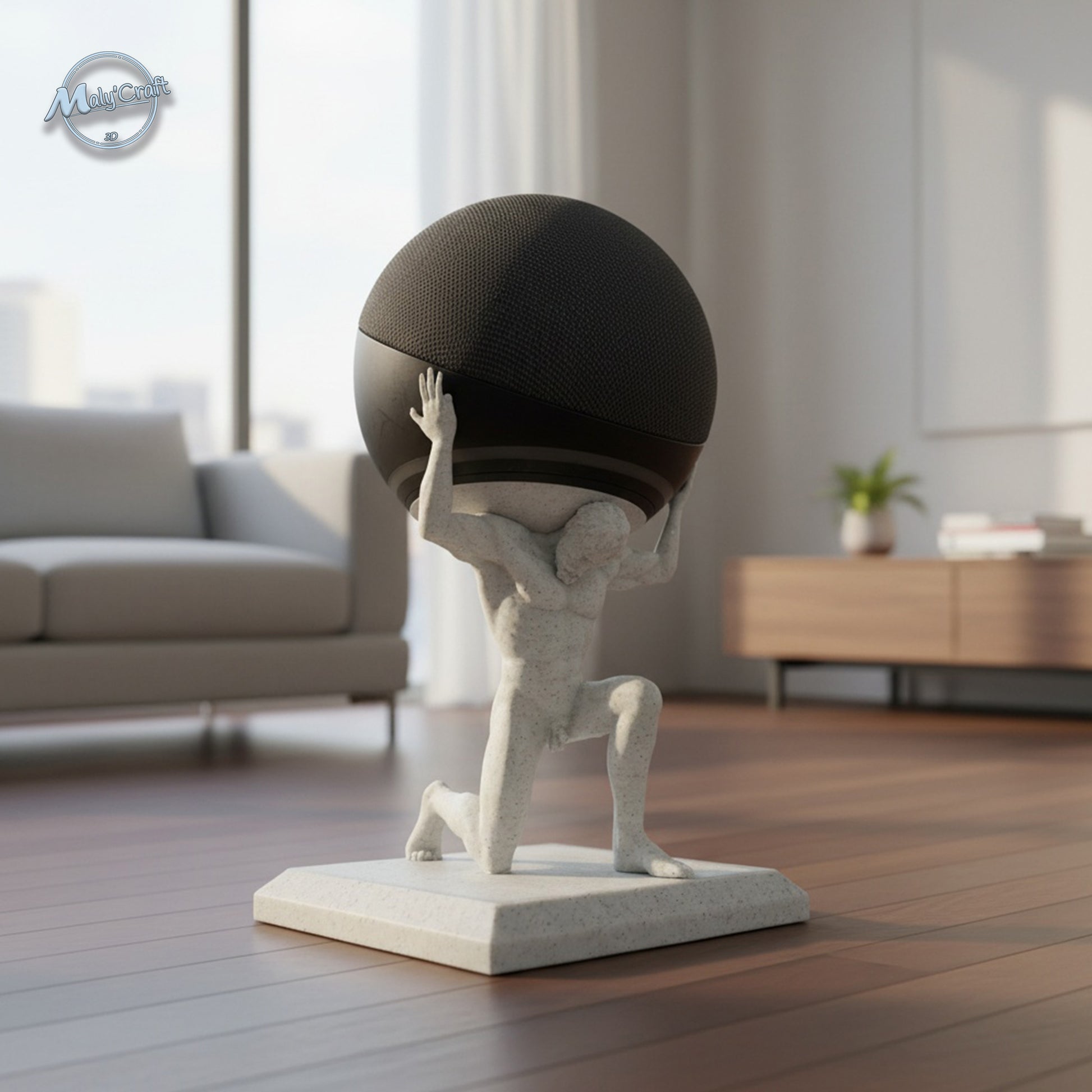 Support Atlas marbre – décoration intérieure – impression 3D Maly’Craft pour Alexa Echo Dot