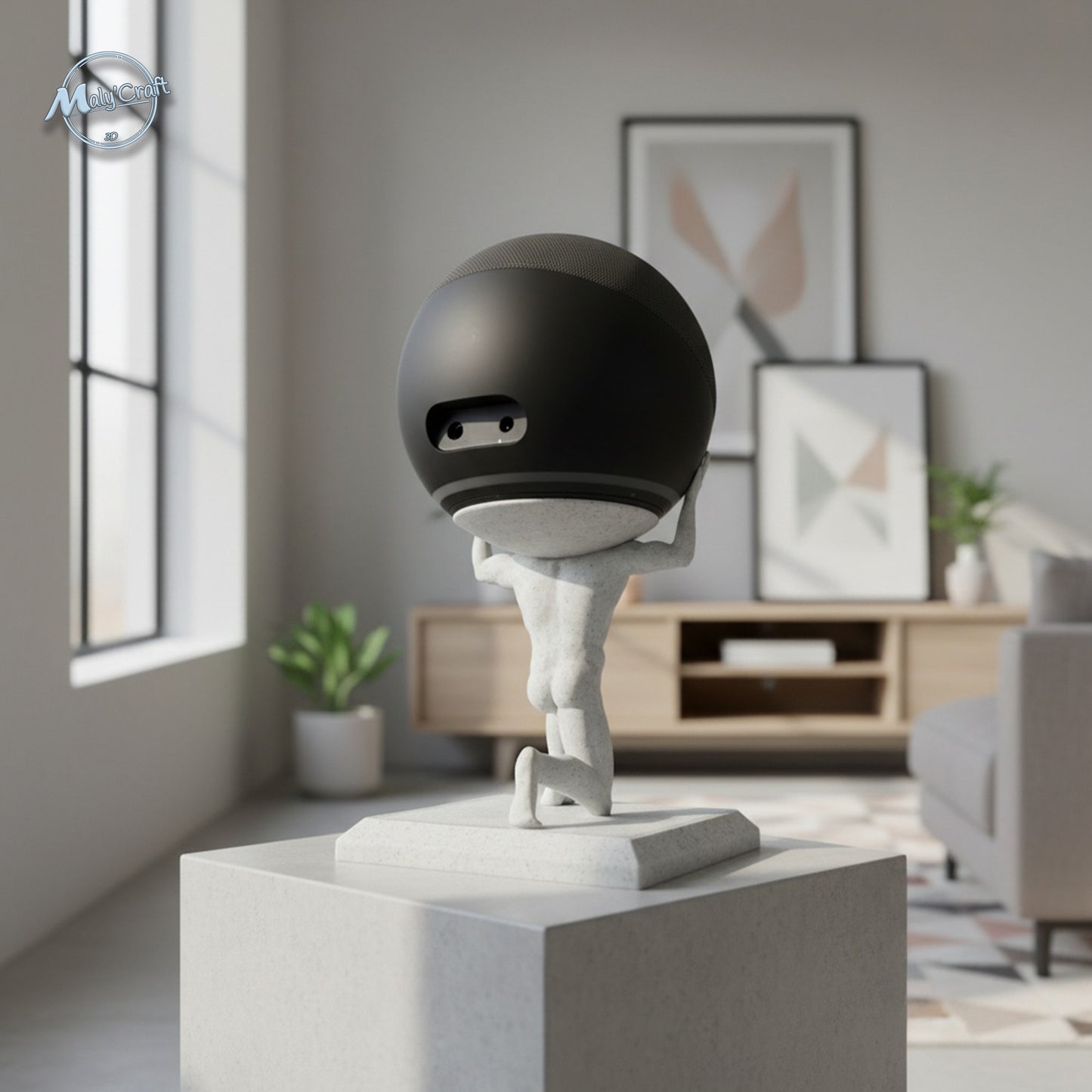 Support Atlas en marbre – vue arrière – support imprimé en 3D pour Alexa Echo Dot