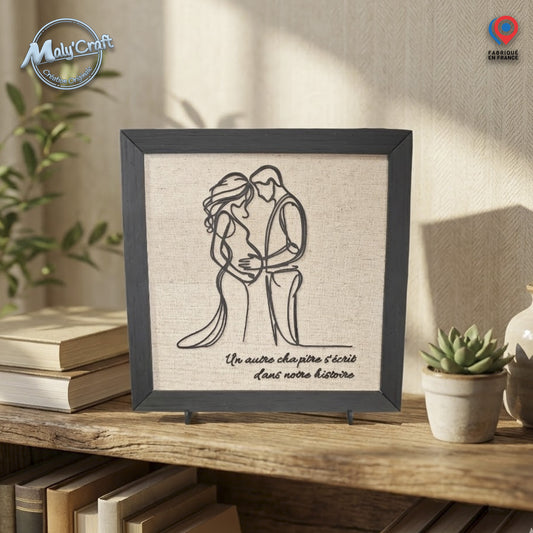 Cadre Grossesse "Futurs Parents" – Tableau 3D & Lin (Personnalisable)
